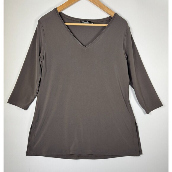 Sympli Womens Tunic Top Size 10 Brown V Neck Stretch Travel Made in Canada - Picture 1 of 12